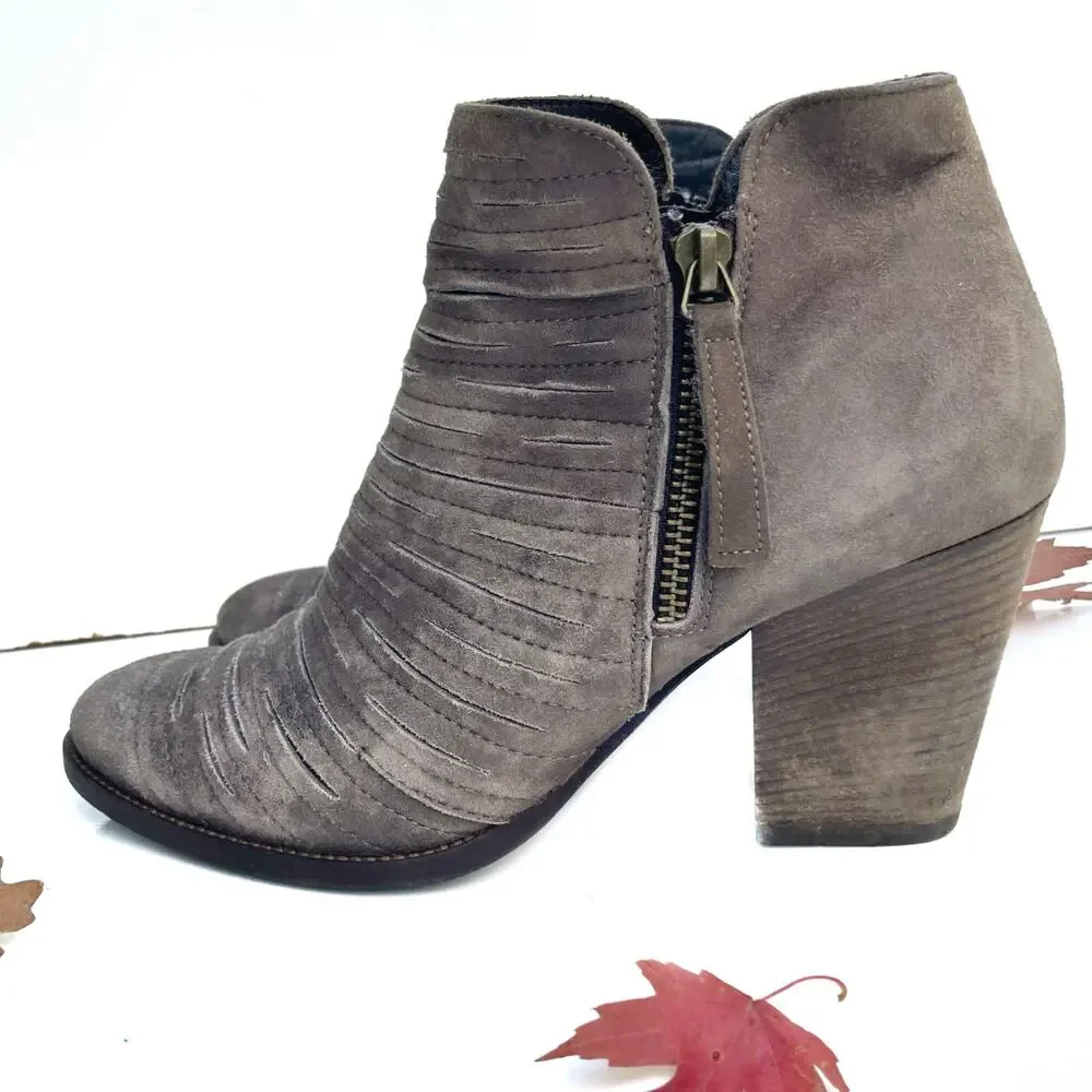 Paul Green Gray Ruched Suede Booties Neutral Leather Austrian Made Quiet Luxury